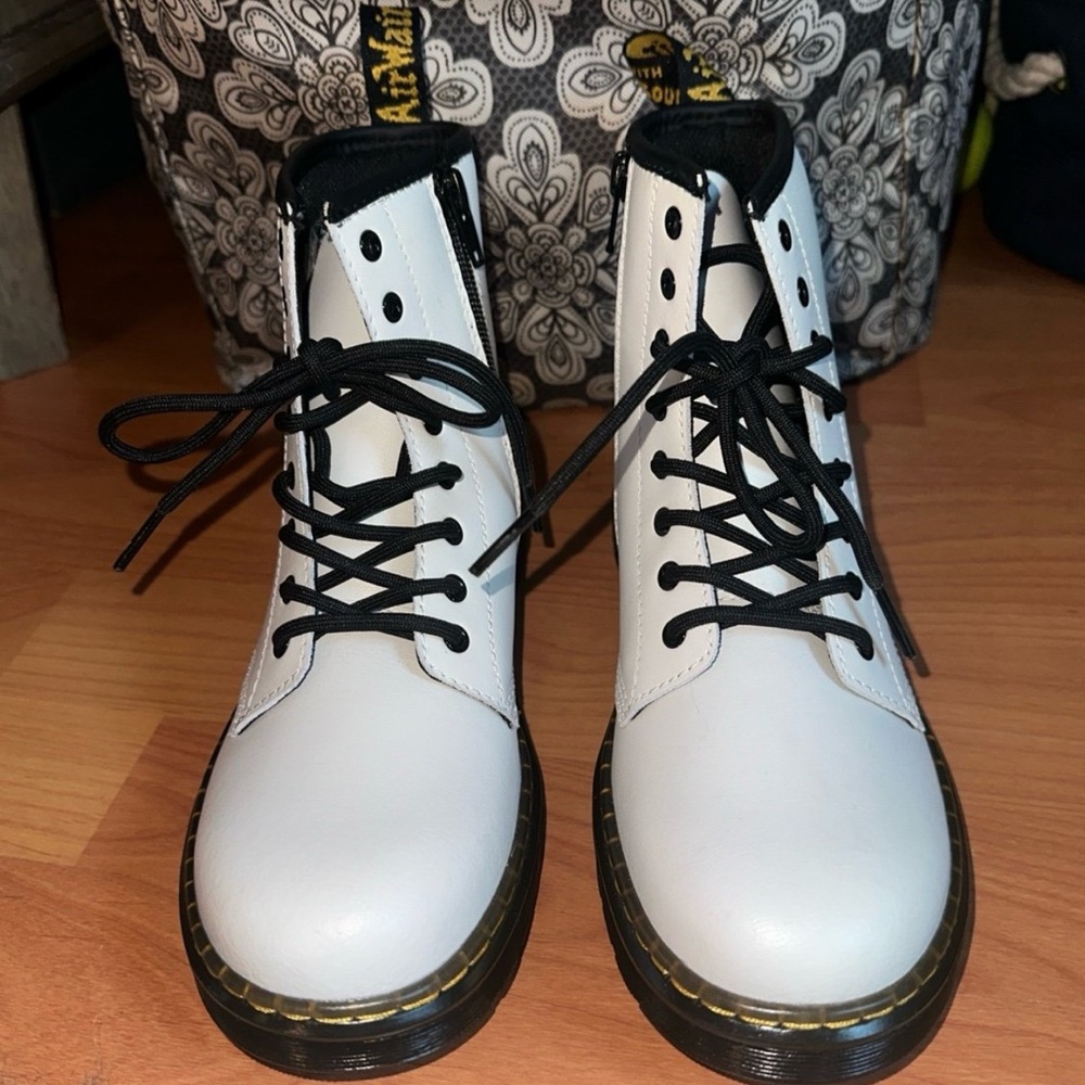 Dr. Martens Black and White Lace-Up Boot (Top View)